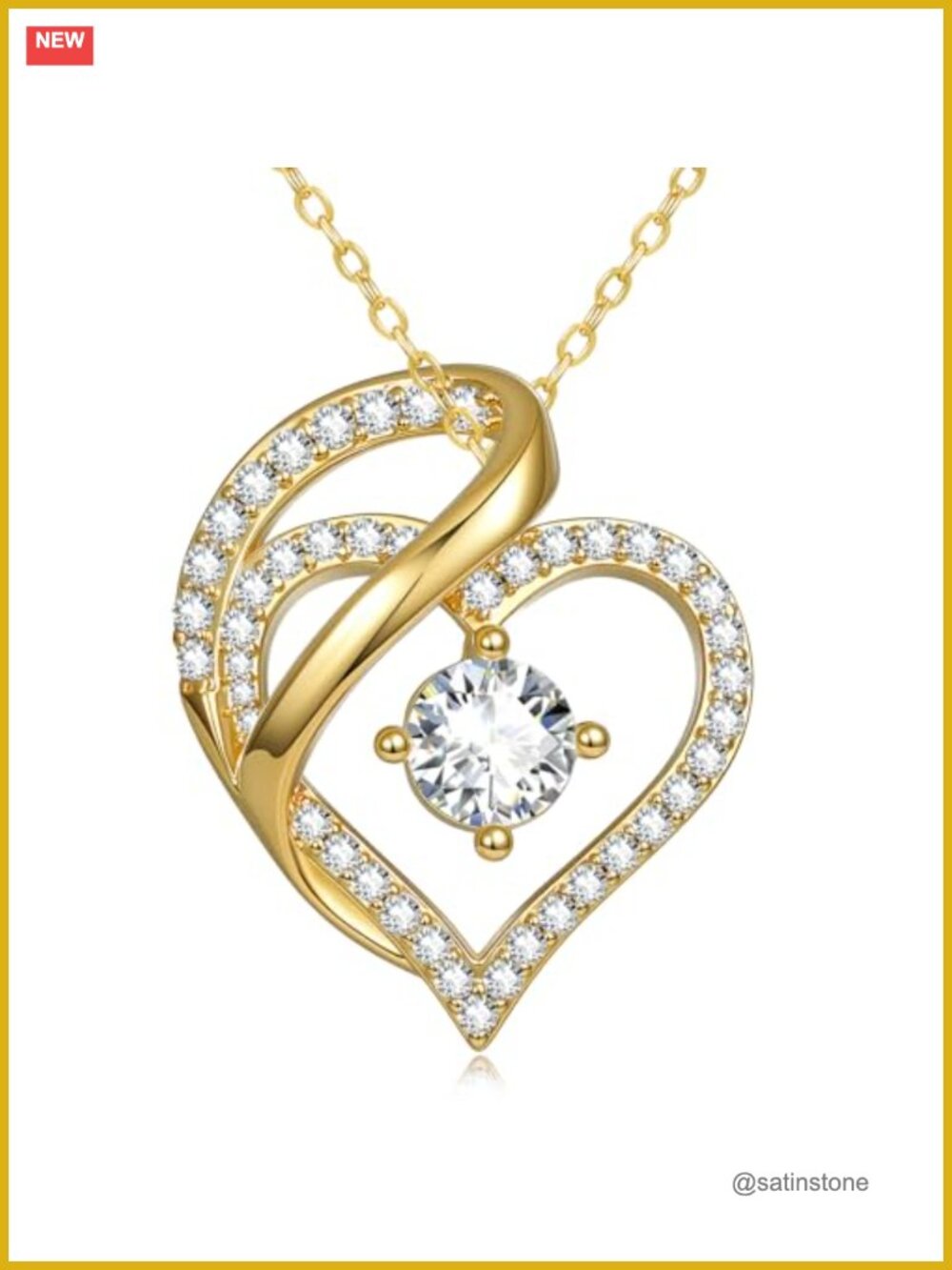 14K Gold Heart Pendant Necklace with Cubic Zirconia Accent